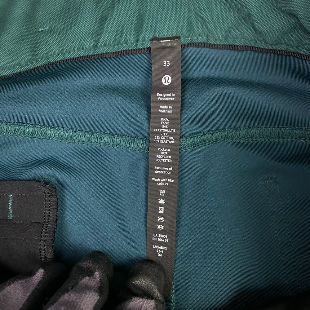 Lululemon Slim Fit ABC Pants Men's 33 x 33 Green Jasper Utilitech Chino Stretch - Picture 7 of 14